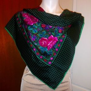 Vintage multi-colored floral large square scarf